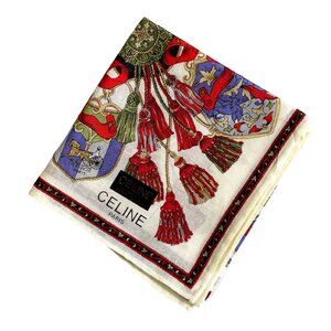 NWT Celine Paris Cotton Scarf – Heraldic Crest & Tassel Design